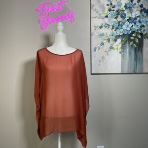 Madison Woman Brown Rust Sheer Blouse Plus Size 2X XXL Tunic